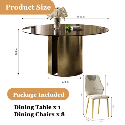 Modern Round Dining Table Set With Glass Top And Steel Legs
