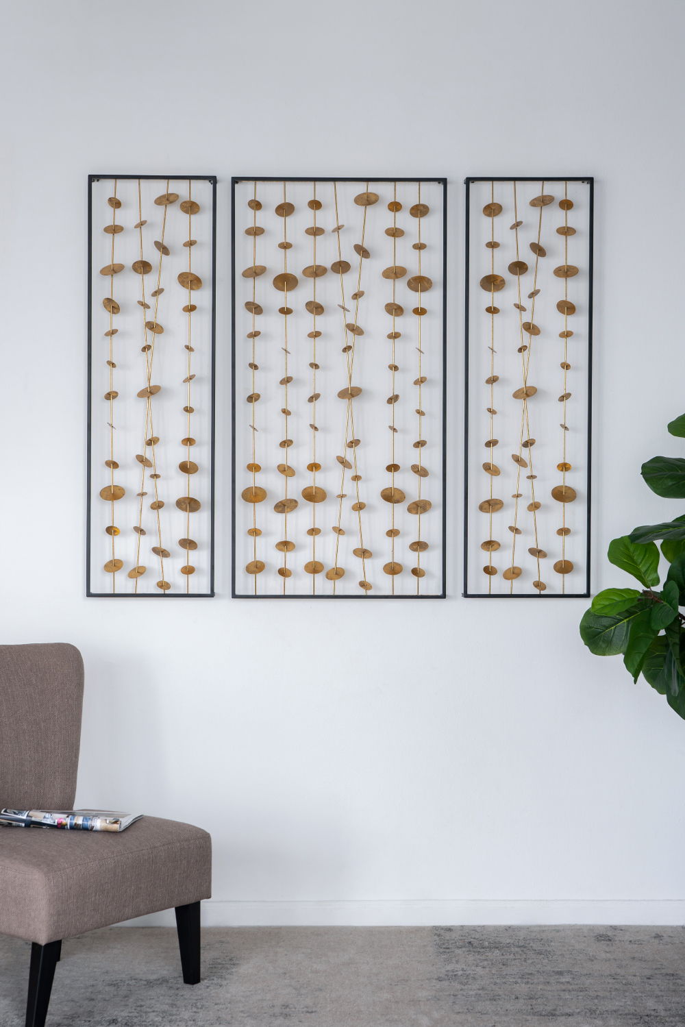 Metal Decorative Wall Art With Frame, Wall Decor For Living Room (Set of 3) - Gold