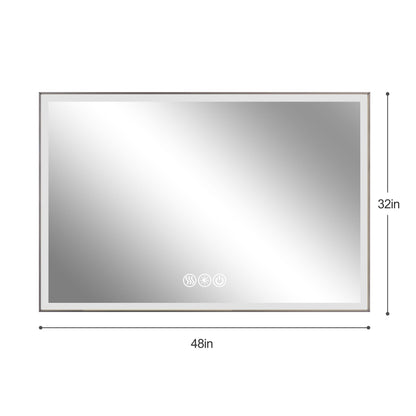 Modern LED Bathroom Vanity Mirror With Aluminum Frame, 45° Beveled Lights, Anti Fog - Silver