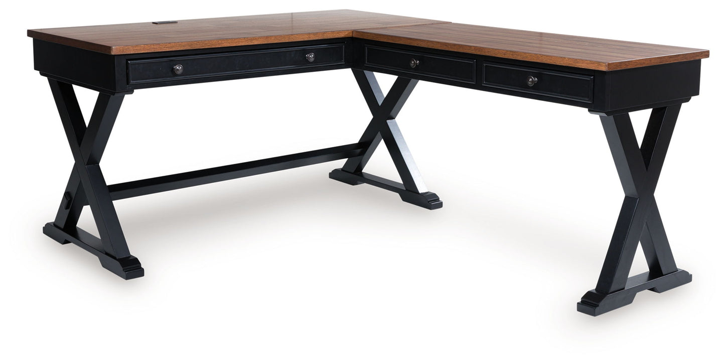 Wildenauer - Brown / Black - 4 Pc. - Home Office Desk And Return, Swivel Desk Chair, Bookcase