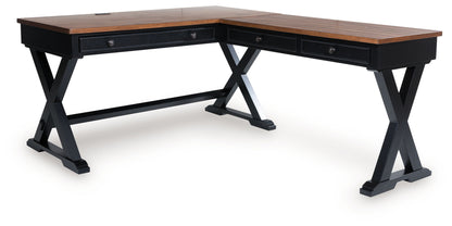 Wildenauer - Brown / Black - 4 Pc. - Home Office Desk And Return, Swivel Desk Chair, Bookcase