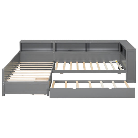 L Shaped Platform Bed With Trundle And Drawer