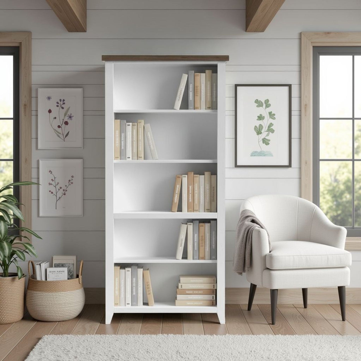 High 5 Shelf Bookcase - Jasmine Whitewash / Barnwood