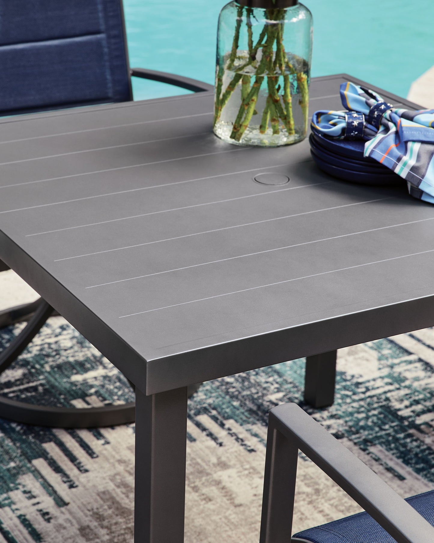Rocky Creek - Square Dining Table With Umbrella Option - Gray