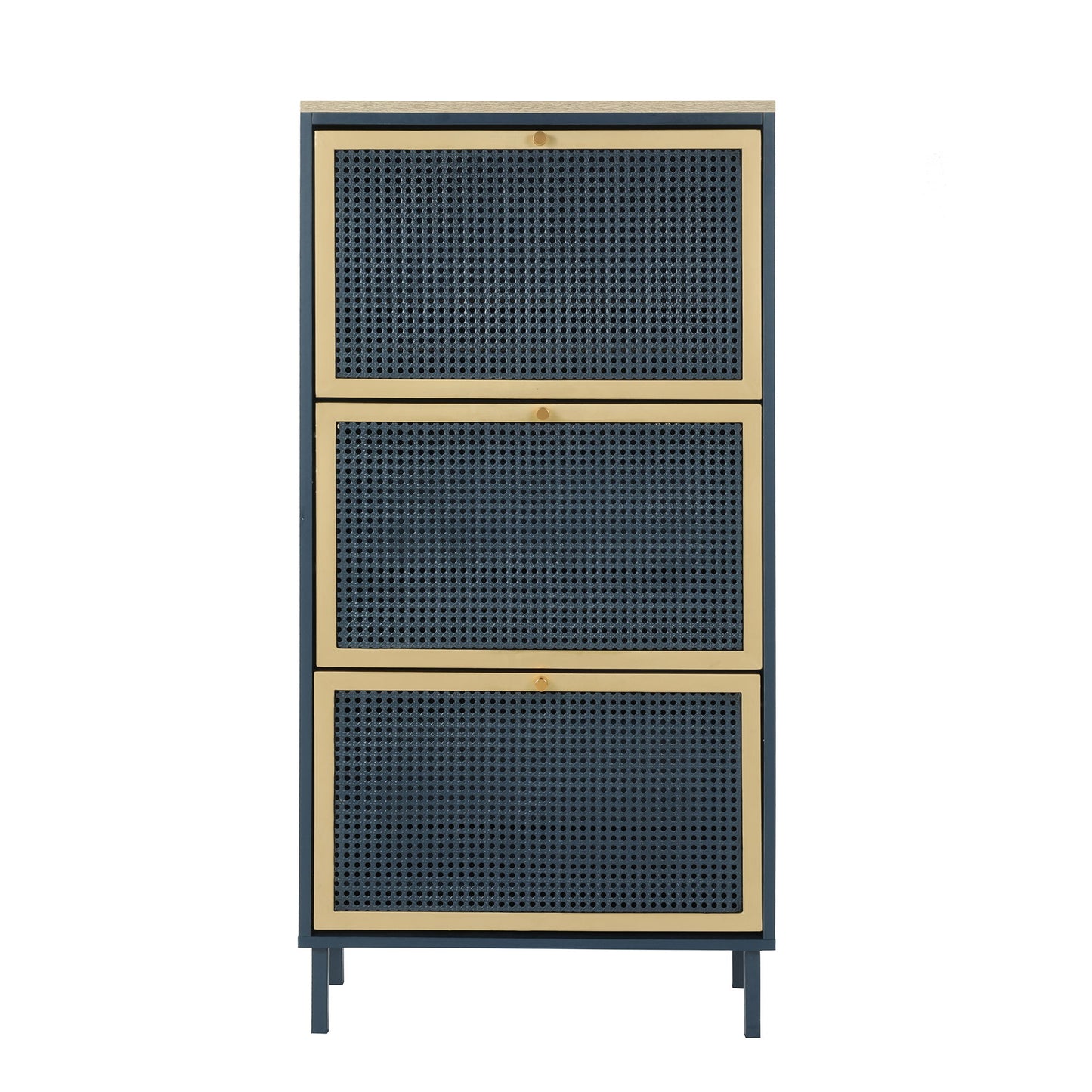 Modern Rattan 3 Door Shoe Rack Cabinet For Entryway