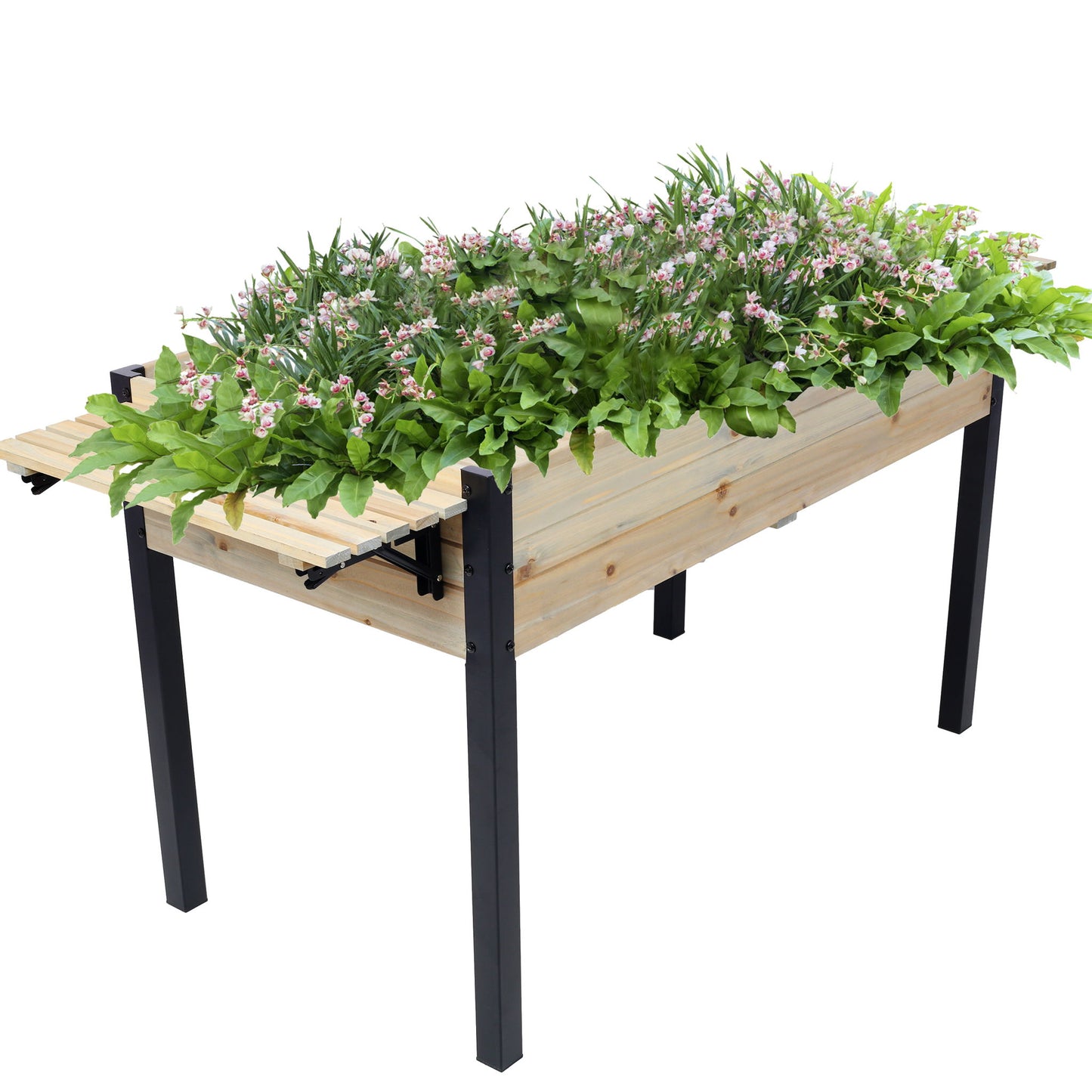 Raised Garden Bed With Metal Legs And Folding Storage Shelf