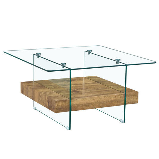 Modern 2 Tier Square Coffee Table, Elegant Marble Pattern