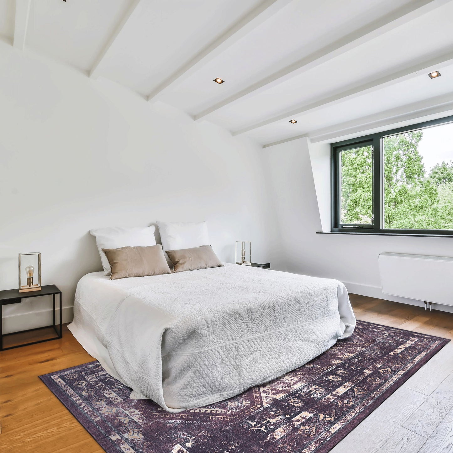 Maval - 5' X 8' Washable Area Rug - Black / Burgundy