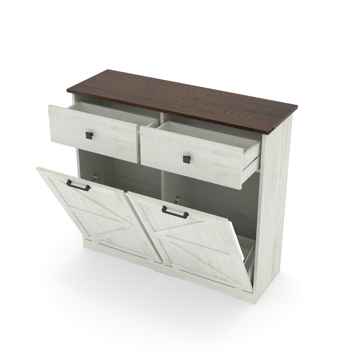 Double Tilt Out Trash Cabinet With Hideaway Drawer And Barn Door Style