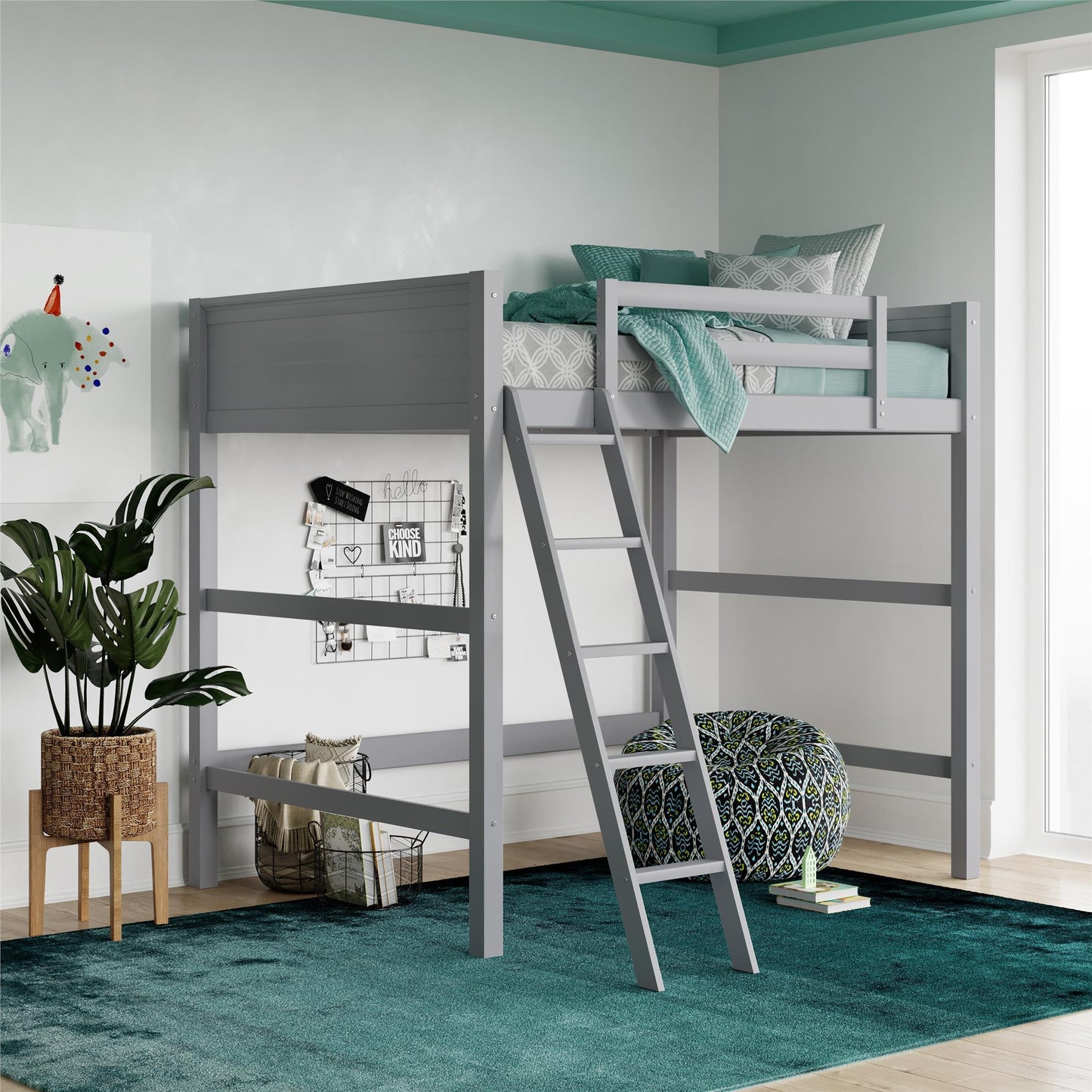 Denver - Full Size Loft Bed, Spacious Under Bed Space, Ladder & Guardrails - Gray