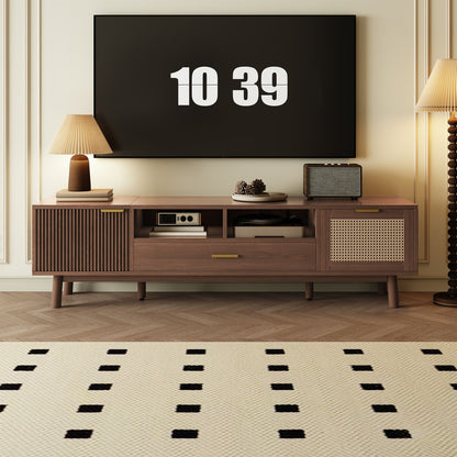 TV Stand For 75" TVs With Soft Closing Doors, Console With Accents And Drop Down Cabinet - Dark Brown