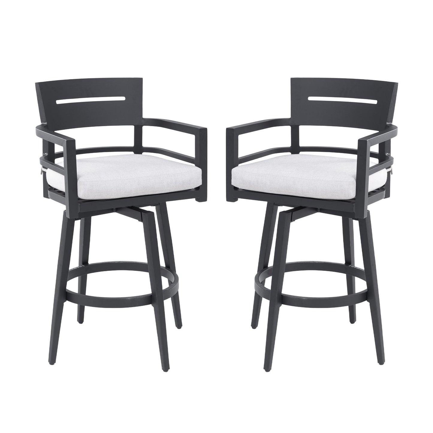 Modern Outdoor Swivel Bar Chairs, 360 Degree Rotation, Ergonomic Backrest, Armrests & Sunbrella Cushions, Weather Resistant (Set of 2) - Ember Black