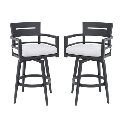Modern Outdoor Swivel Bar Chairs, 360 Degree Rotation, Ergonomic Backrest, Armrests & Sunbrella Cushions, Weather Resistant (Set of 2) - Ember Black