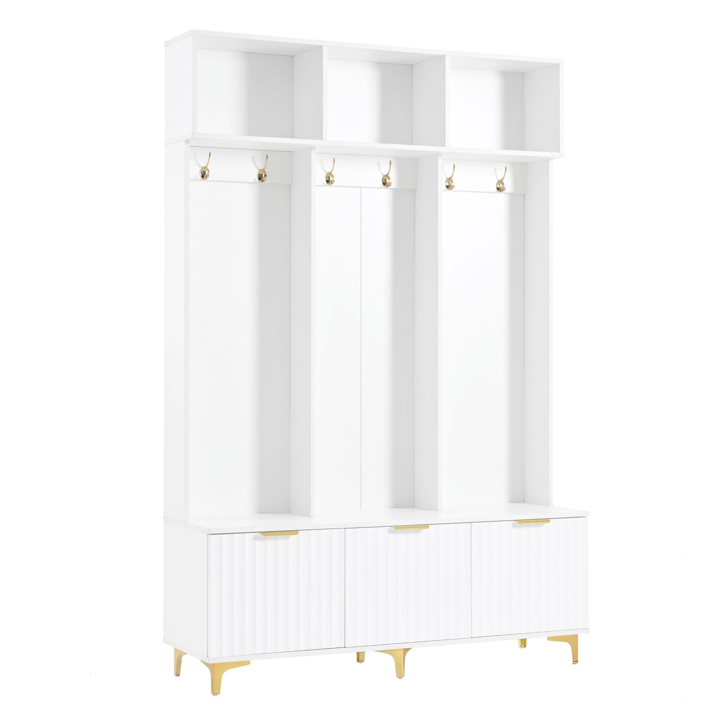 Modern Large Storage Hall Tree With Bench, 6 Hooks