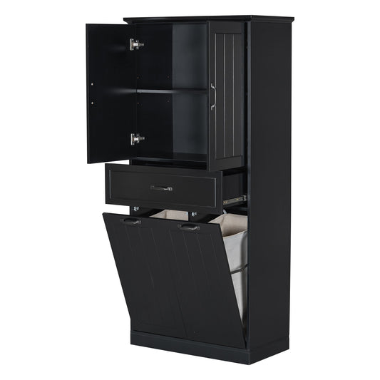 Modern Bathroom Storage Cabinet With Two Laundry Baskets, One Drawer, Adjustable Shelf