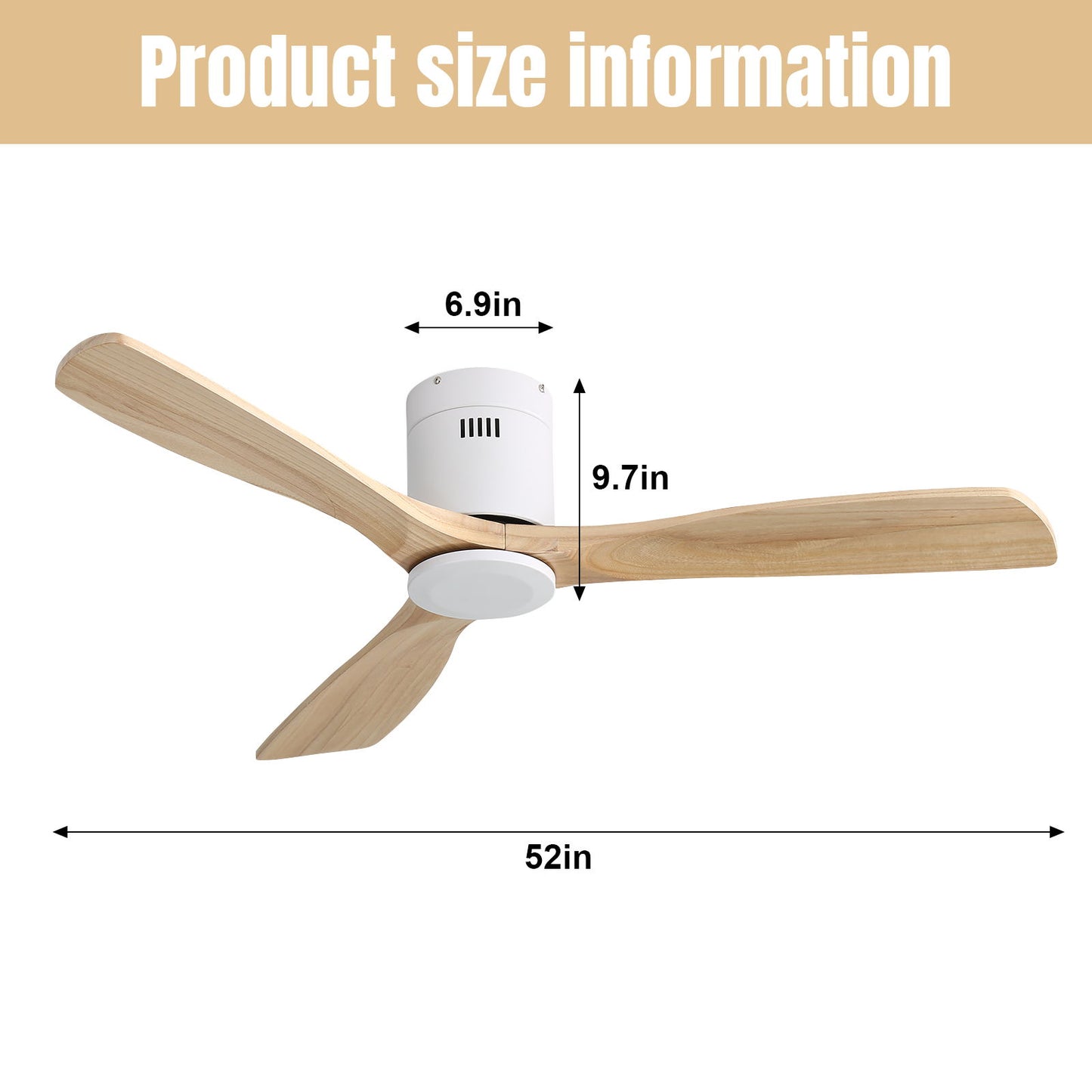 Low Profile Ceiling Fan DC, 3 Blade, Noiseless Reversible Motor, Remote Control