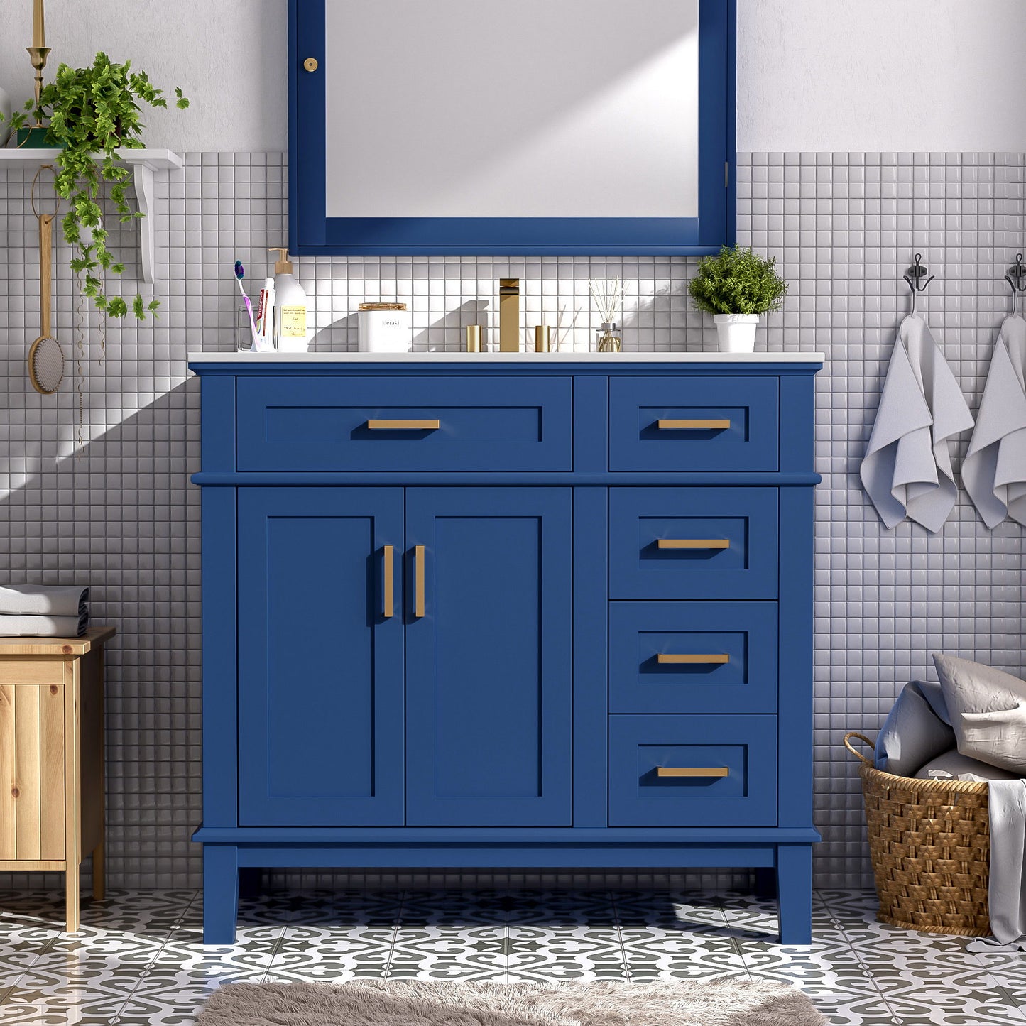 Modern Bathroom Vanity With Ceramic Sink, Soft Close Storage Cabinet
