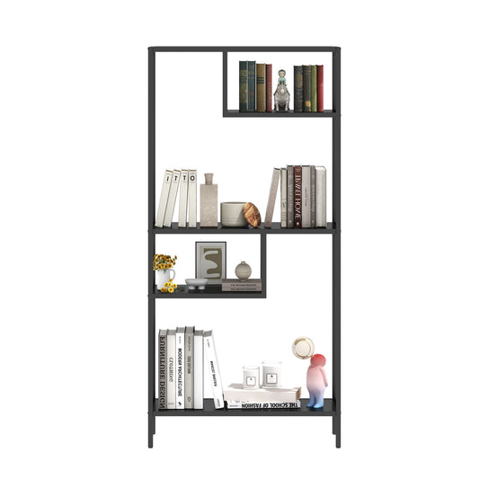 Modern Cube Storage Shelf With 4 Compartments & Metal Legs, Freestanding Organizer For Living Room, Bedroom, Home Office - Brushed Nickel
