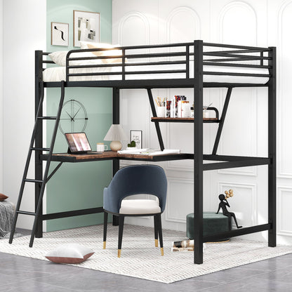 Loft Bed With Desk And Shelf, Modern Design