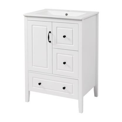 Retro Bathroom Vanity With Sink, Soft Closing Cabinet & Drawers