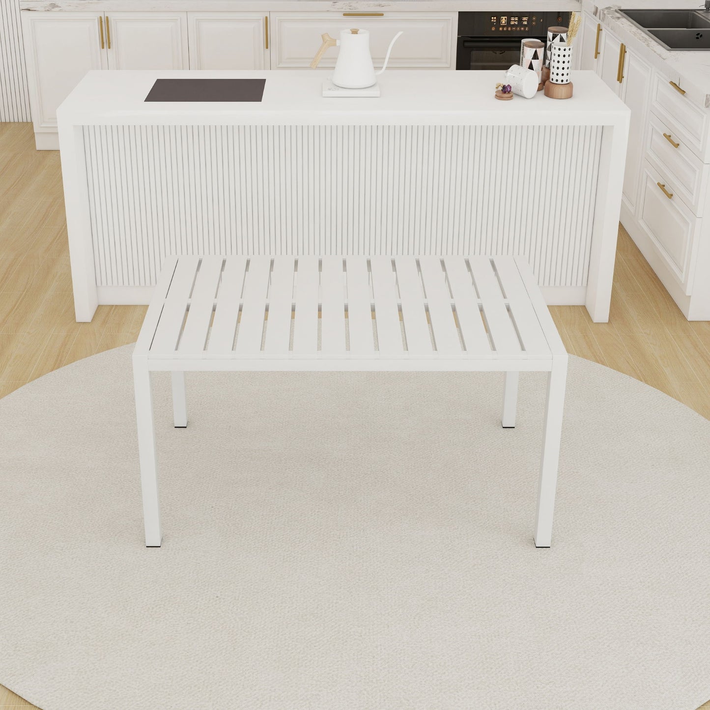 Modern Long Table, UV Resistant And Rust Proof, Pp Tabletop, UV Resistant Powder Coated Metal Legs - Snow White