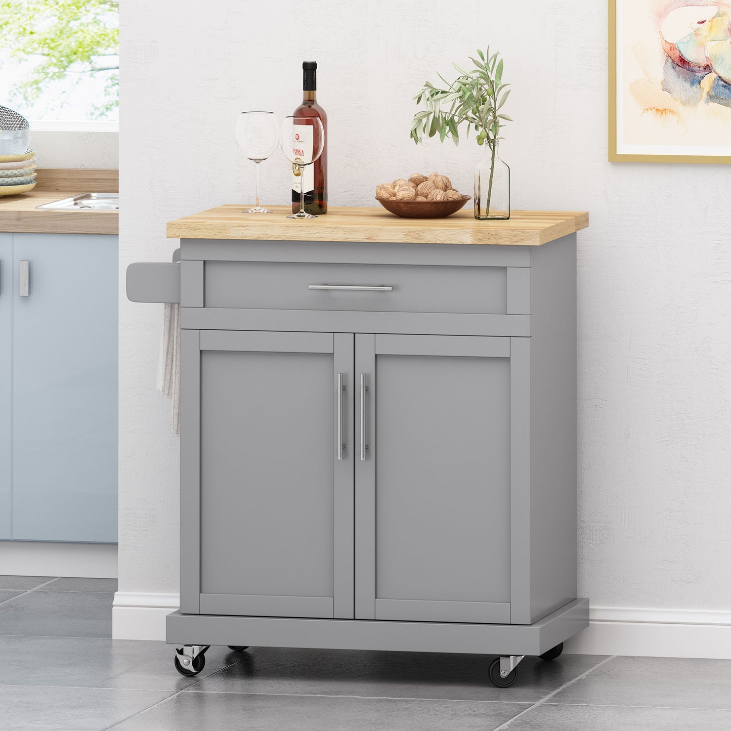 Negley - Contemporary Kitchen Cart With Wheels - Gray
