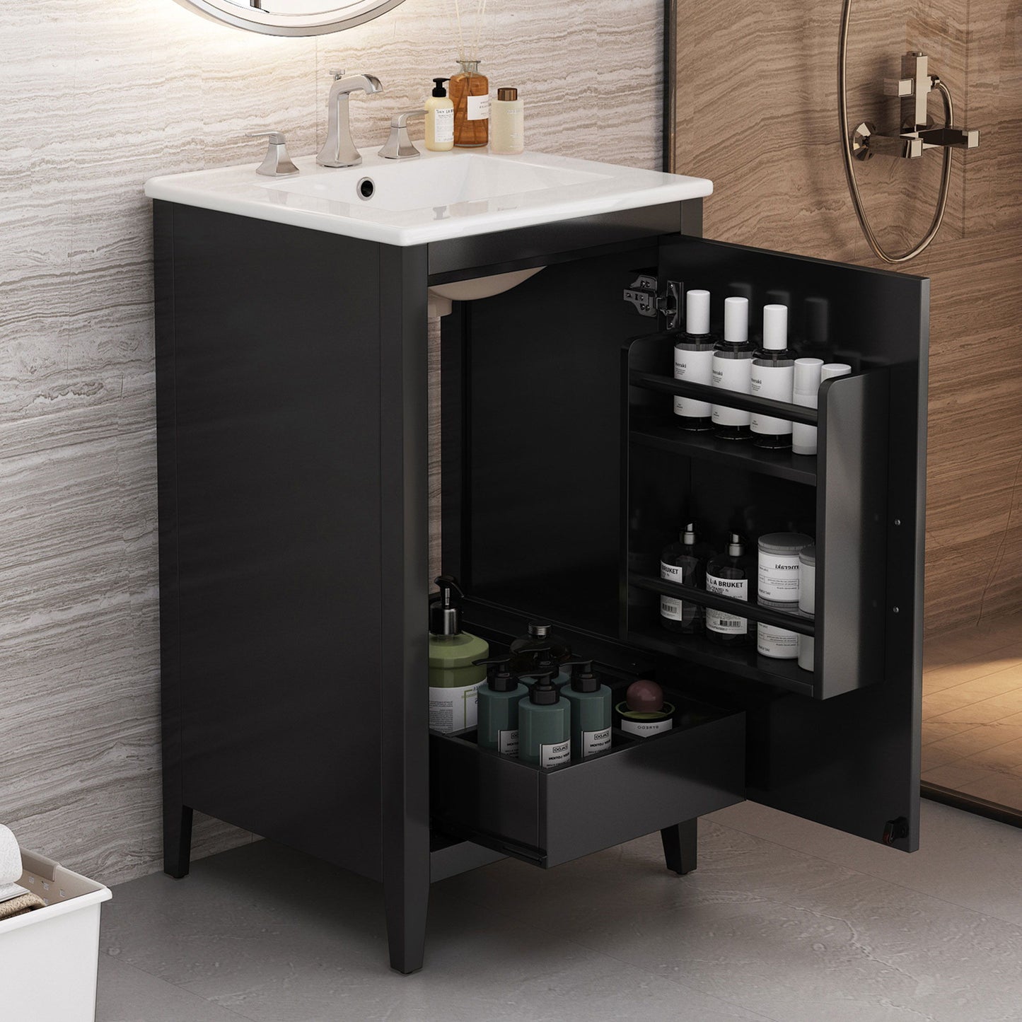 Modern Bathroom Vanity With Sink, Functional Drawer, Soft- Closing Door