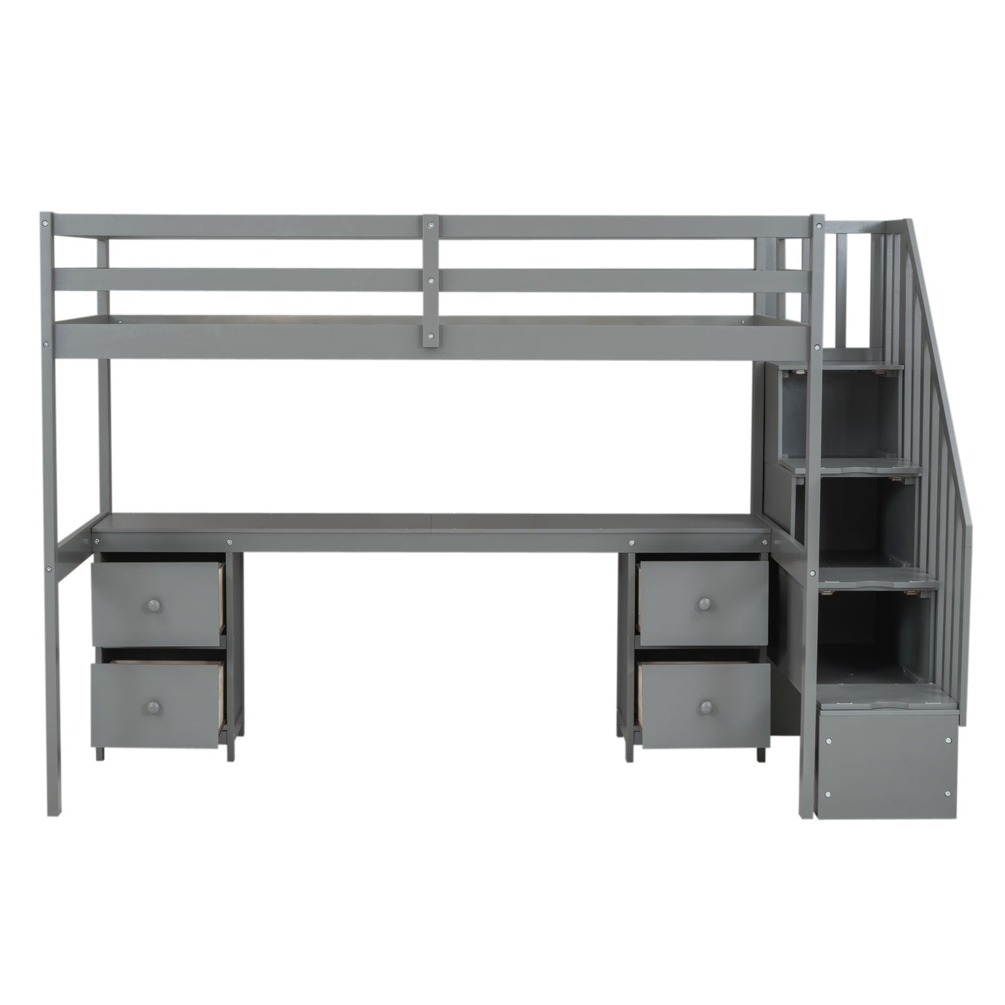 Loft Bed Frame With Built In Desk And Double Storage Drawers