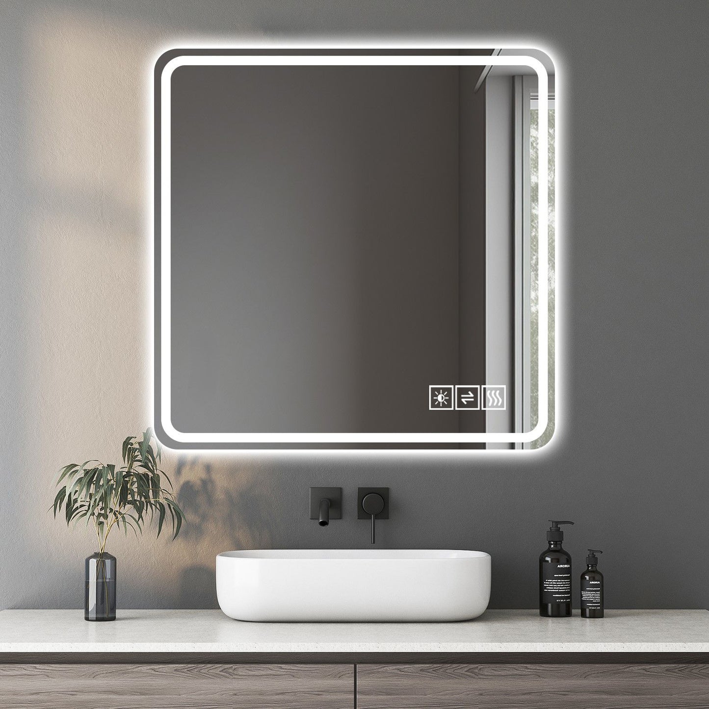 LED Bathroom Mirror, Anti Explosion Glass, Rust Resistant, Anti Fog, Tri Color