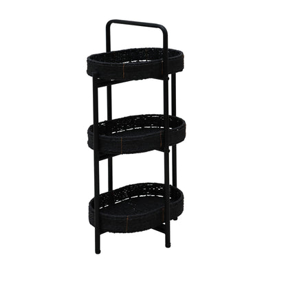 Modern 3 Tier Handwoven Side Table With Oval Organizer