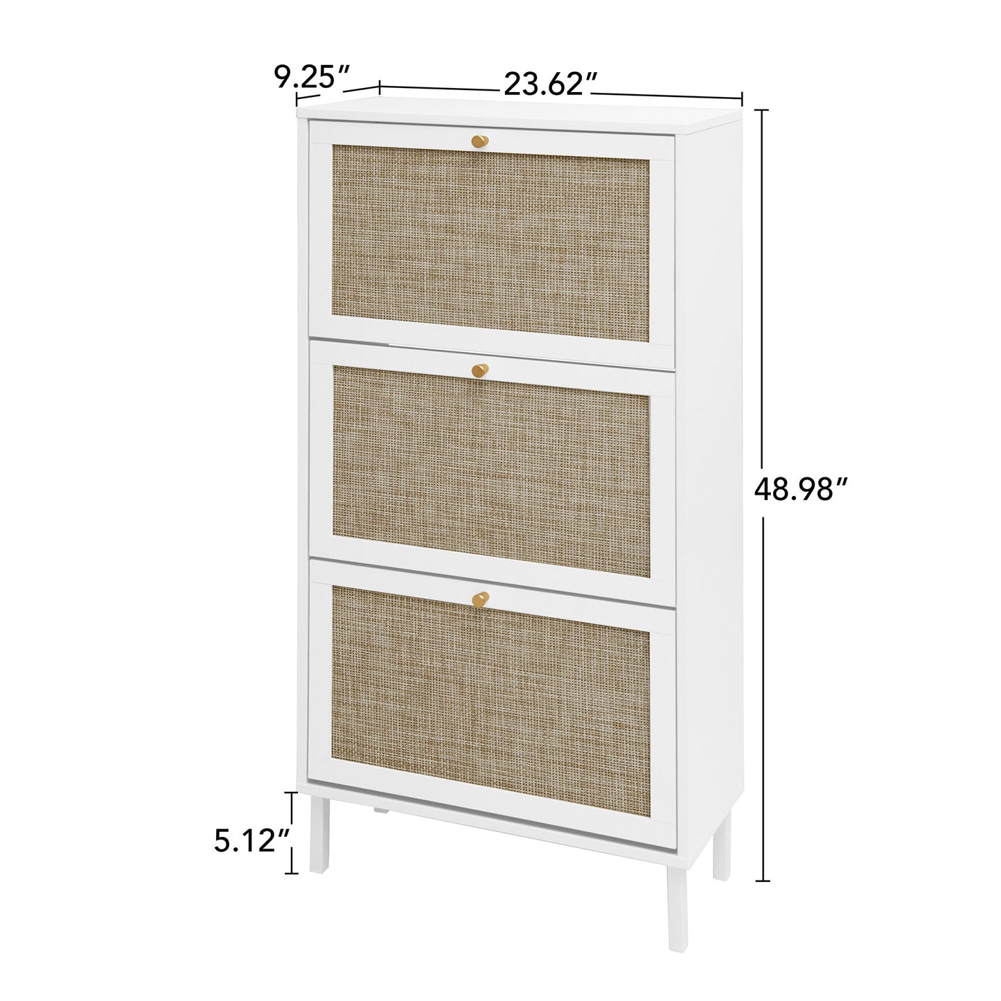 Modern Rattan 3 Door Shoe Rack Cabinet For Entryway