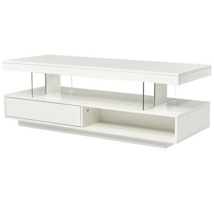 LED Coffee Table With 2 Drawers And Display Shelves