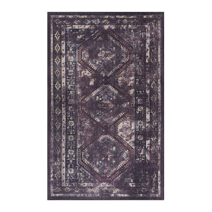 Maval - 8' X 10' Washable Area Rug - Black / Burgundy