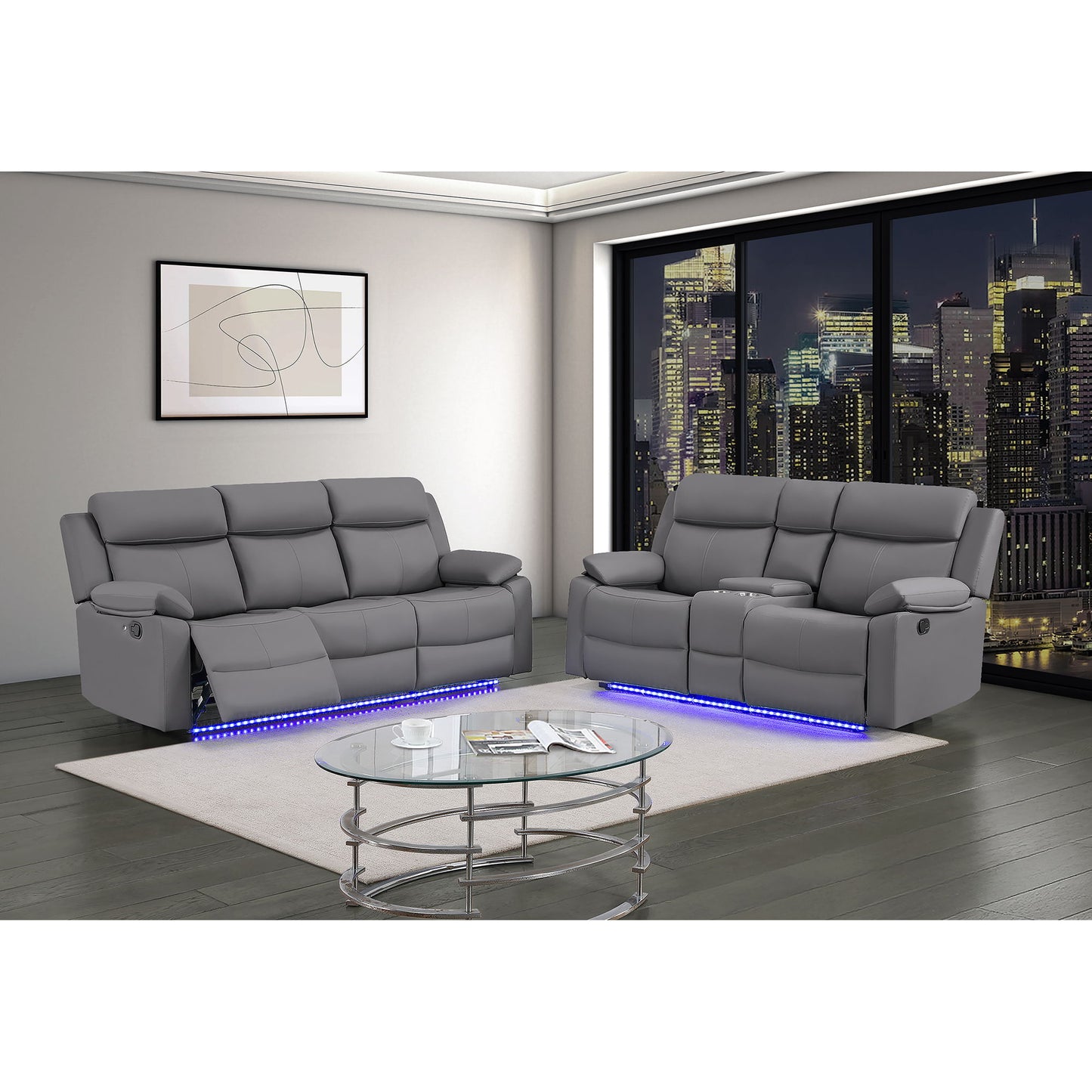 Blanche - Reclining Set With LED Lights With Pillow Top Arms