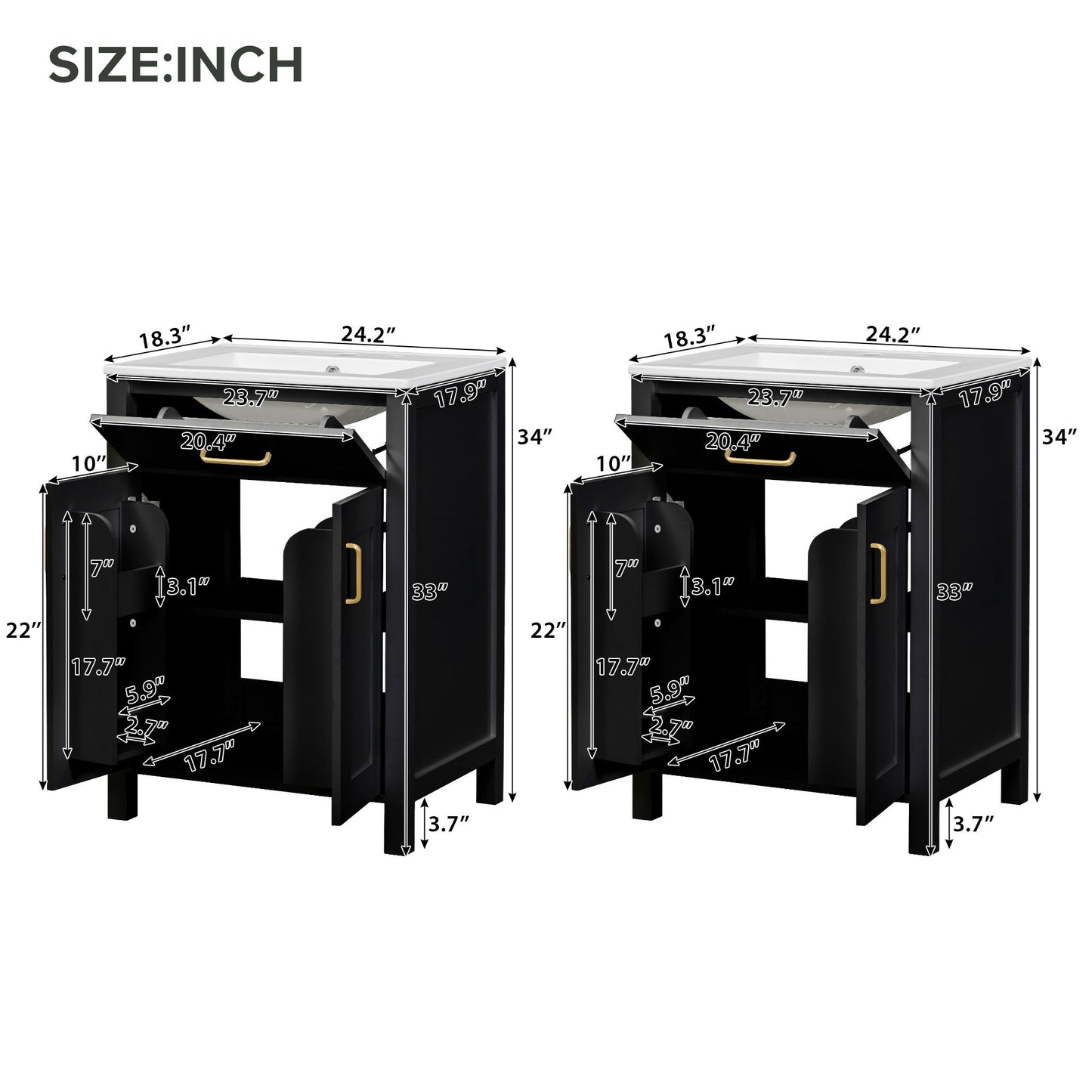 Modern Bathroom Vanity With Ceramic Sink, Soft-Close Doors, Flip Drawer, U-Shaped Shelves, Elegant Storage Solution