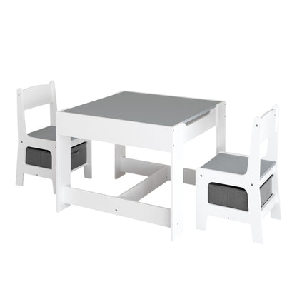 Kids Table And Chair Set, 3 In 1 Activity Table With Storage Drawer For Toddlers Drawing, Reading, Crafts, 2 In 1 Detachable Top - White