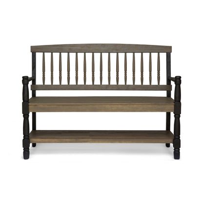 Slatted Bench With Built In Shelf