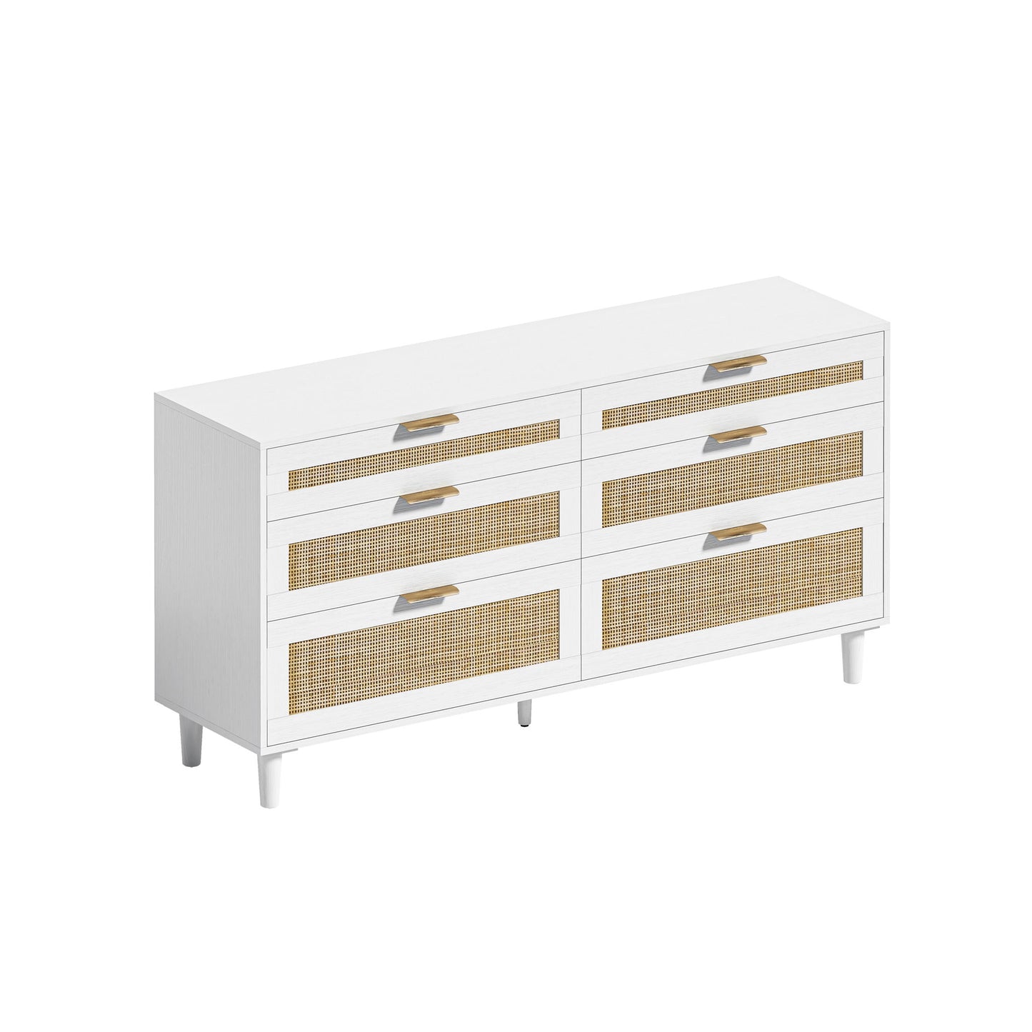 Rattan Dresser With 6 Drawers, Wooden Legs & Metal Handle