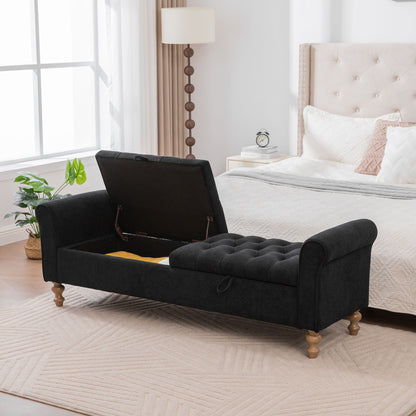 Modern Upholstered Storage Bench With Rolled Armrests]