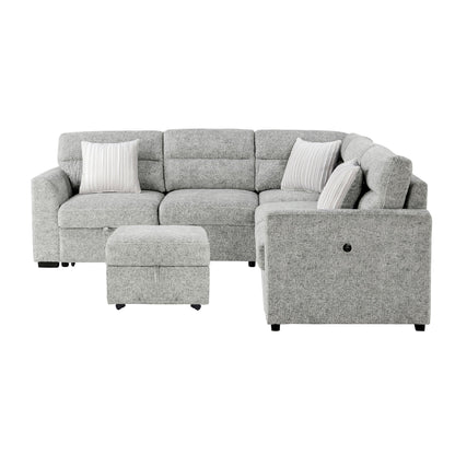 Emiliano - Sectional Sofa With 3 Pillows And Storage Ottoman - Nickel