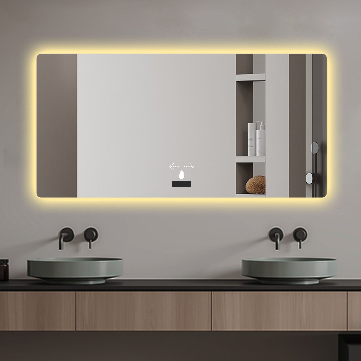 Frameless Bathroom Mirror With Light, LED Backlit, Tri Color Dimming, Anti Fog, Smart Sensor - Silver