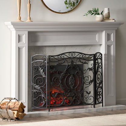 Mariella - Traditional Floral Iron Fireplace Screen With Ornate Design