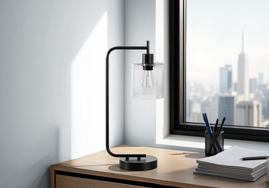 Lighting, Table Lamp, USB Port Included, Glass Shade, Modern - Black